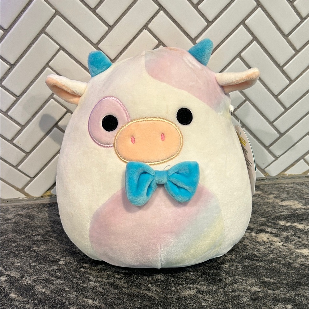 Squishmallows Pastel Cow with Blue Bow